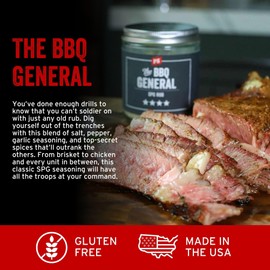 PS Seasoning The BBQ General - SPG Seasoning, All-Purpose BBQ Seasoning and Rubs for Smoking and Grilling - Classic SPG Spice Blend and Multi-Purpose Dry Rub for Steaks, Pork, Chicken, Beef Brisket