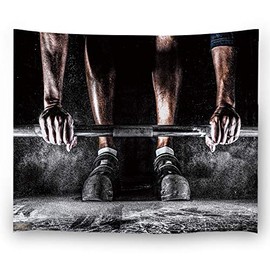 Miblor Tapestry Male athlete preparing for barbell workout in gym Wall Hanging Weightlifting sports concept Wall Tapestry Hanging for Bedroom Living Room Dorm Home Decor, 90 x 60 Inches