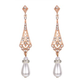 Clearine Earrings Vintage Crystal Simulated Pearl Statement Costume Chandelier Earrings for Women Wedding Party, Crystal Alloy Steel, Simulated Pearl