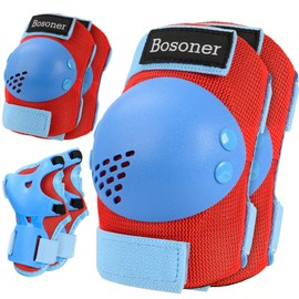 BOSONER Kids Knee Pads Set for 3-15 Year, Knee Elbow Pads and Wrist Guards for Boys/Girls, Child Protective Gear for Biking, Skating, Skateboarding, Roller Skating, Cycling, Scooter