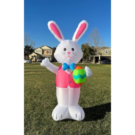 BZB Goods Jumbo 8 Foot Tall Happy Easter Inflatable Bunny Rabbit with Egg Pre-Lit LED Lights Outdoor Indoor Holiday Blow up Lighted Yard Lawn Home Family Outside Decor Party Decoration