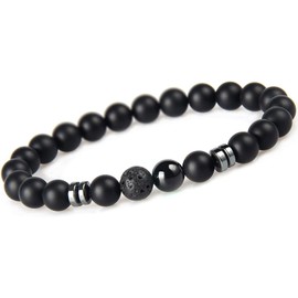 RSYHVG Men's pearl bracelet, black, onyx beads, elastic bead bracelet, men's gift, natural gemstone material