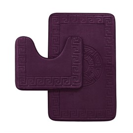 GC GAVENO CAVAILIA Memory Foam Bath Mat Non Slip - Extra Soft Highly Water Absorbent Bathroom Mat Sets 2 Piece - Greek Toilet Rug (50 x 80 cm) & Pedestal Set (50 x 40 cm) - Washable - Purple