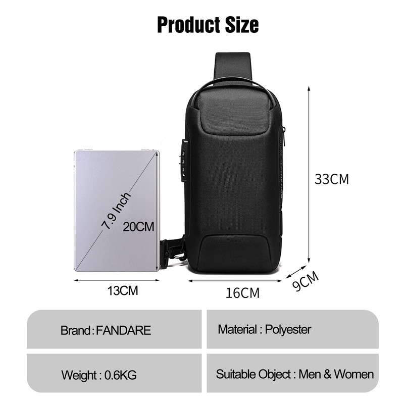 FANDARE Anti-Theft Sling Bag Chest Shoulder Backpack Crossbody Bags for