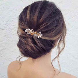 Yheakne-Pasador para el pelo de boda con cristal de perla, pasador para el pelo con diamantes de imitación dorados, tocados de novia, tocados decorativos para la cabeza, accesorios para el cabello par