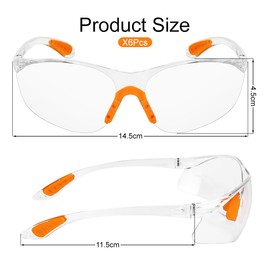 O-Kinee Pack of 6 Safety Glasses, Transparent Eye Safety Glasses, Safety Glasses, Laboratory Glasses, Scratch-Resistant Protective Glasses, Transparent for Glasses Wearers