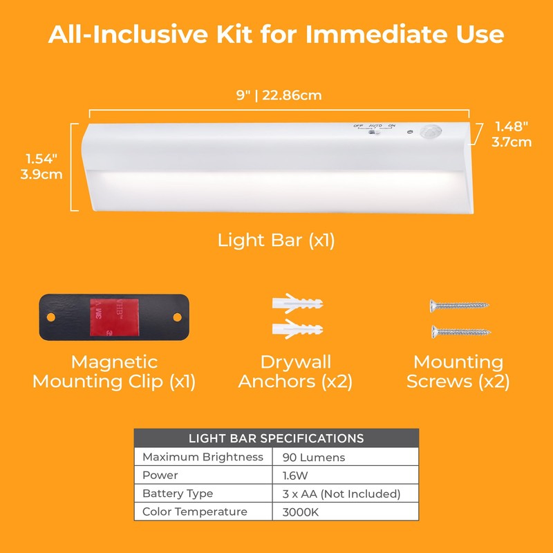 PureOptics LED Battery Operated Under Cabinet Lighting, Motion Sensor On/Off,