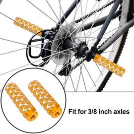 X AUTOHAUX Pair Aluminum Alloy Round Wave Stripes Axle Rear Foot Pegs Footrests for BMX MTB Bike Bicycle Fit 3/8 Inch 100x28mm Orange