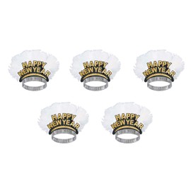 Beistle 5 Piece Happy New Year Bird of Paradise Headband Tiaras Holiday Photo Booth Props Party Favors and Supplies, One Size, Black/Gold/White