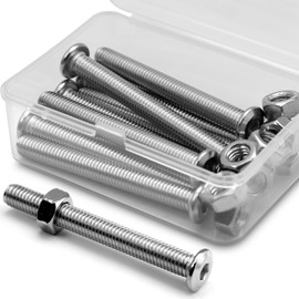 (10 pcs) M8 x 60mm Flat Round Hexagon Socket Head Screws Bolts and Nuts Set 304 Stainless Steel 18-8