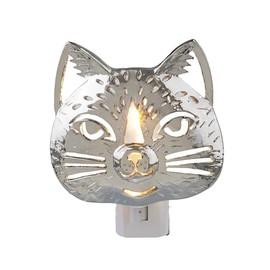 100 North Ganz CB176086 Kitty Cat Face Silver Meow 4 x 2 x 4.25 Inches Durable Zinc Alloy On/Off Switch Swivel Plug in Nightlight Bedroom, Bathroom, Kitchen, Hallway