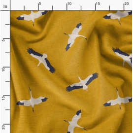 Soimoi Gold Cotton Poplin Fabric Flying Stork Bird Print Fabric by the metre 56 Inch Wide