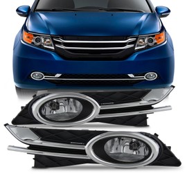 AKKON - For 14-17 Honda Odyssey RL5 Chrome Clear Bumper Driving Fog Light Lamp Assembly W/Switch + Harness + Bulbs