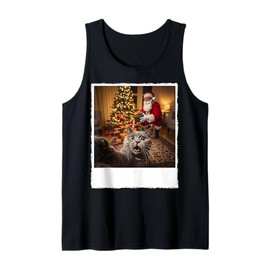 Funny Xmas Cat Selfie with Santa Claus Gifts Christmas Night Tank Top