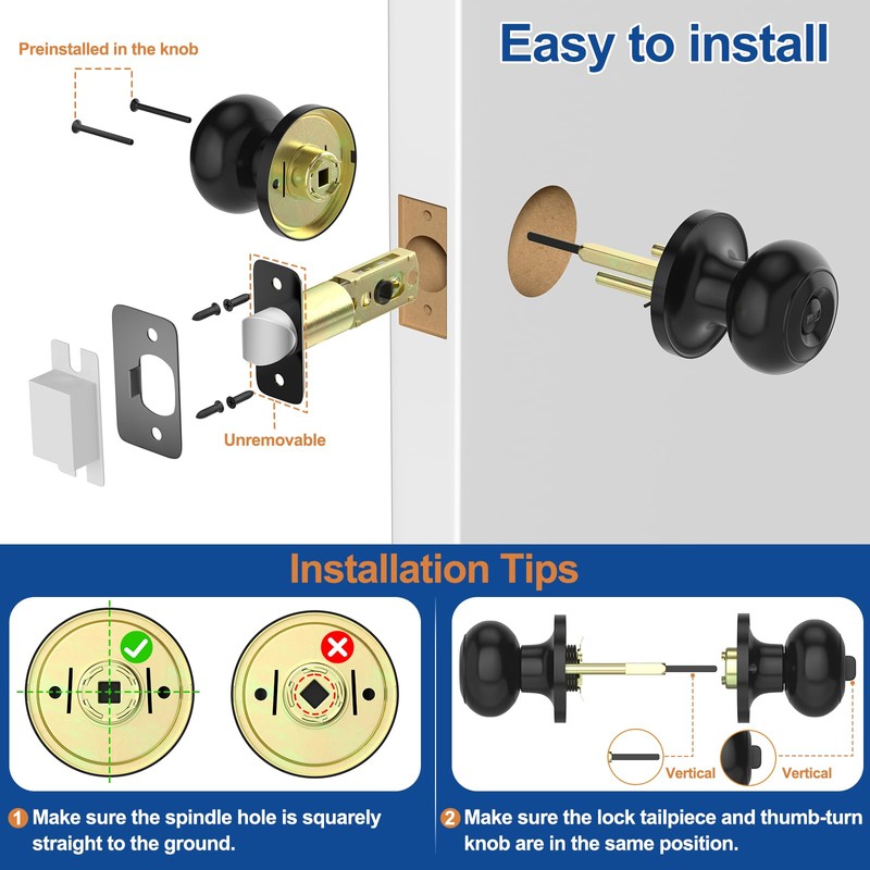 AEEKEL 10 Pack Privacy Door Knob, Matte Black Door Knobs