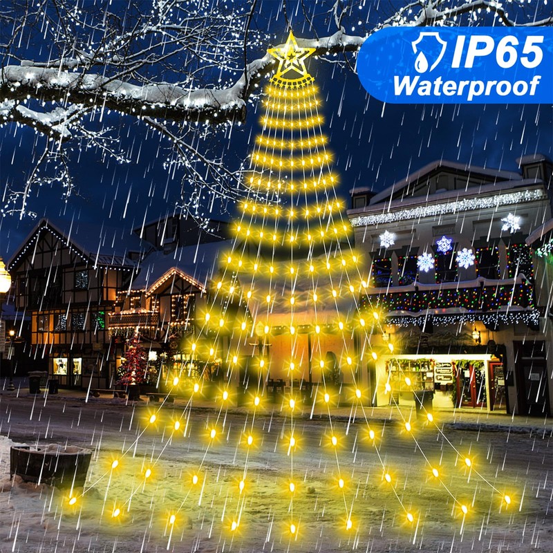 Christmas Solar Decorations Star Lights Outdoor, 11.48ft 350LED Waterfall Tree