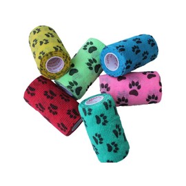 Prairie Horse Supply 3 Inch Vet Wrap Tape Bulk (Assorted Paw Prints) (Pack of 6) Self Adhesive Adherent Adhering Flex Bandage Grip Roll Dog Cat