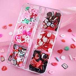 Valentine's Day Nail Art Slices Glitter Sequins 3D Heart Lips Envelope Shape Colorful Cute Nail Decals Paillettes for Girls Women DIY Nail Art Decoration