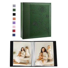 Artmag Photo Album 5x7 Photos, Clear Pages Leather Cover Slide in Album Book Holds 100 5x7 Photos Picture Book for Artwork Postcards Family Wedding Anniversary (Dark Green)