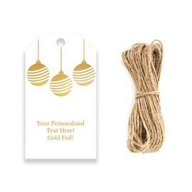 Premium Custom Gold Foil White Gift Tags - Christmas Holiday Themed - 2" x 3.5" Portrait Gift Tags - 50 Tags - Made in The U.S.A. (3 Ornaments)