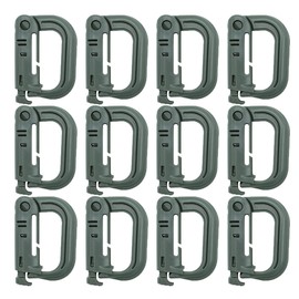 HOUSON Pack of 12 D-shaped Carabiners – Molle Accessories Plastic Carabiner Clip Set Green