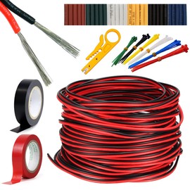 Elweyoo 26AWG Extension Cable Electric Wire Cord Red Black 2 Pin Parallel Wire Length 66ft Tinned Copper Stranded Cord 3528 5050 for LED Strip Horn Speaker Electronics Wiring