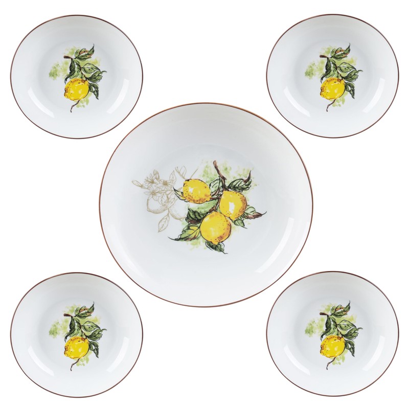 Porcelain Pasta Bowl Set, 11-inch Serving Bowl with 4 Individual