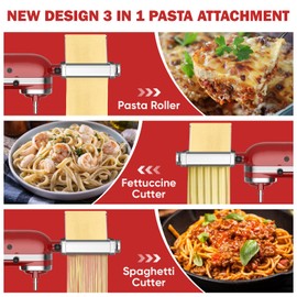 3 in 1 Pasta Attachment for KitchenAid Stand Mixer, All Metal Pasta Maker KitchenAid Attachment, Pasta Sheet Roller, Spaghetti Cutter, Fettuccine Cutter Maker Accessories and Cleaning Brush by Gvode