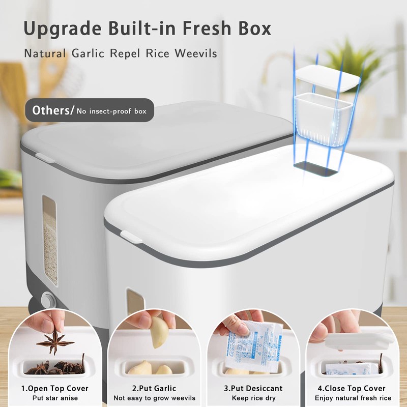 Lenwi 22-25 Lbs Rice Dispenser, Large Cereal Dry Food Storage
