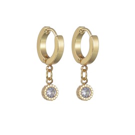 Small Round Disc Cubic Zirconia Dangle Hoop Earrings for Women Stainless Steel Minimalist Huggie Hoops Earrings Dangling Charm Drop Statement Earrings Jewelry