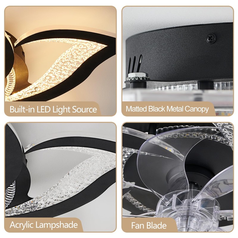 haodengshi 27" Black Geometric Ceiling Fan Lights with Remote, 6