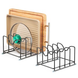 PLUVON Pot Lid Organizer Rack,1.6in Wide Cutting Board Organizer for Pan Lids,Baking Sheets,Cookie Sheets, with 4 Slots,Cutting Board Holder Rack(2PC-Medium)
