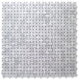 Stone Center Online Carrara White Marble 1x2 Basketweave Mosaic Tile w/Gray Dots Polished for Kitchen Backsplash Bathroom Flooring Shower Surround Dining Room Entryway Corrido Spa (1 Sheet)