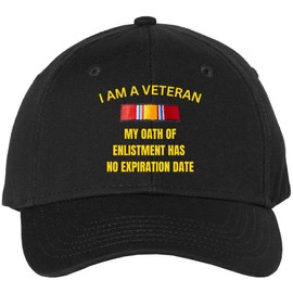 Army Veteran Hat – ‘My Oath of Enlistment Has No Expiration Date’ Embroidered Cap with Ribbon, Black Adjustable Military Baseball Cap