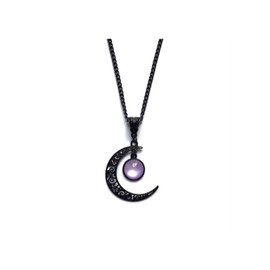 LOOKLITE Gothic Witch Moon Necklace for Women,Purple Moon Crystal Pendant Necklace Vintage Punk Dark Crescent Necklaces Whimsy Goth Jewelry Halloween Witch Costume Accessories