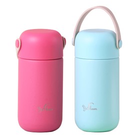 Yerbam - Mini vaso de acero inoxidable aislado al aspiradora, botella de agua de doble pared, termo de tamaño pequeño, sin BPA, a prueba de fugas (combinado de goma de burbuja azul)
