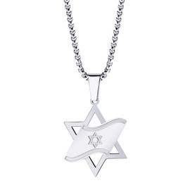 555Jewelry Stainless Steel Star of David Pendant Necklaces for Women, Durable Star of Jewish Necklace for Men, Unisex Star of David Necklace with Detailed Israel Flag | Silver, 24 Inch