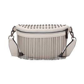 GLT.ETL Fanny Pack Chest Bag For Women Faux leather Fringe Quilted Waist Cross Body Blet Bum Bags Rivet Studded Tassel Purses (White)