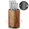 Hushee Wooden Knife Holder Block with Plastic Lid, 360° Rotating