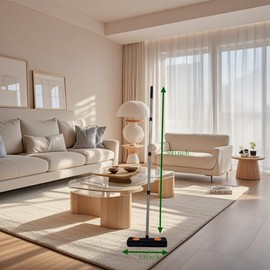 Dipisiconx Pet Hair Removal Rubber Broom with Squeegee, Long Handle Carpet Rake