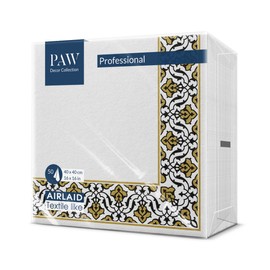 PAW - Airlaid Napkins - Fabric-Like (40 x 40 cm) I Pack of 50 I Ideal for Weddings, Christenings, Communion, Birthdays I High-Quality Table Decoration Fabric Napkins - Gold-Black I Floral Frame