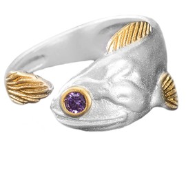 Helen de Lete Golden Arowana Fish S925 Sterling Silver Adjustable Ring for Both Men and Women