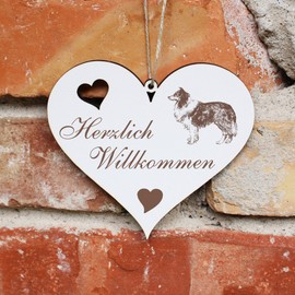 Herzlich Willkommen Sign - Collie - Decorative Heart Wooden Welcome Sign Door Sign Decorative Sign Door Decoration