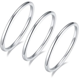 Zakk Ring Women's Men's Narrow Stainless Steel Rose Gold Silver Polished Simple Knuckle Rings Set of 3 Rings 1.5 mm, Stainless Steel