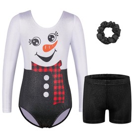 BAOHULU Christmas Gymnastics Leotards for Girls Toddlers Kids Sparkle Dancewear with Active Shorts KHB375_BlackSnowman_5A