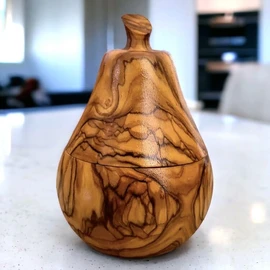 Olive Wood Handcrafted Wooden Sugar Spice Bowl W/Lid | Unique Kitchen Decor Gift Housewarming (Pear)