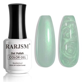 RARJSM Pearl Gel Nail Polish,15ML Light Green Pearlescent Gel Polish,Glitter Shell Gel Polish Green Shimmer Mermaid Nail Gel Polish Soak Off LED UV Drawing Swirl Thread Effect for DIY Manicure Use