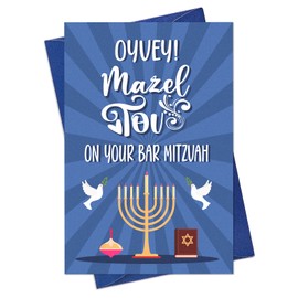 FLYAB Bar Mitzvah Card for Boys 4"x6" Bar Mitzvah Cards with Envelope Funny Mazel Tov Greeting Card Bar Mitzvah Gifts Card for Son Grandson from Parents Grandparents