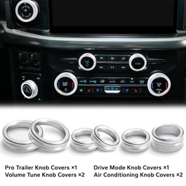 TOPKU Air Conditioner Switch Trim Cover Aluminum Center Console Knob Compatible for 2016-2021 Ford F150 Accessories 6PCS (Silver)