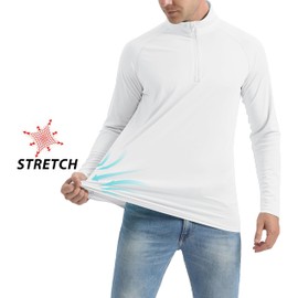 MAGCOMSEN Men's Long Sleeve Shirts 1/4 Zip Up UPF 50+ Sun Tees Fishing Running Outdoor Rash Guard T-Shirts White